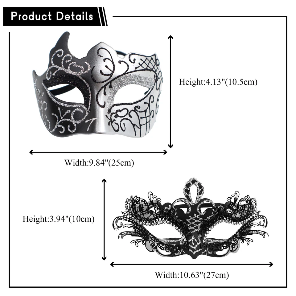 2pcs Couple Masquerade Masks Men Women Half Face Masks for Halloween Mardi Gras - Image 2 of 2