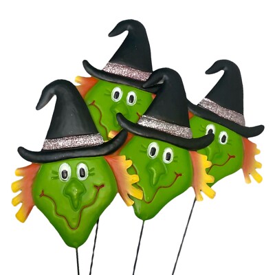 Set Of Four 22 Inches Happy Halloween Witches Metal Yard Stacks