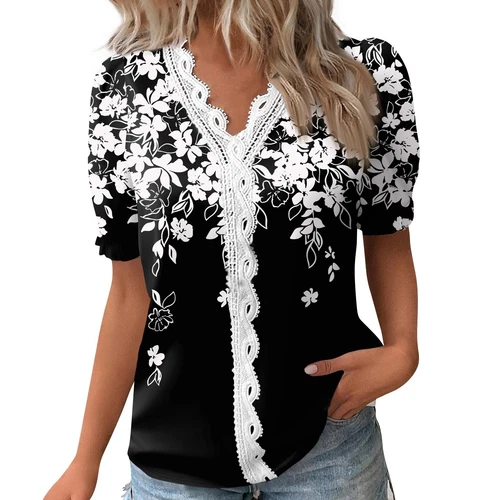 Womens Base Loose Short Pullover Summer Tops Sleeve V neck Ladies Shirt Blouse - Bild 16 von 64