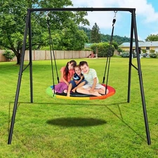 440lbs Metal Swing Set Kids Adult Backyard Playset with 40" Saucer Swing & Frame