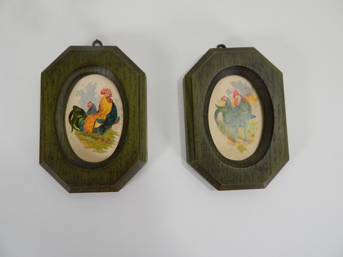 Wall Décor Pictures Rooster/Hen Plastic Faux Wood Frame 7x5 - Picture 4 of 4