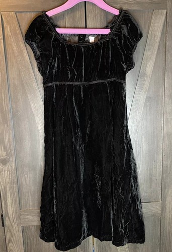 GAP Girls Dress Black Velvet Short Sleeve Holiday Party Crushed Velvet M - Picture 1 of 6