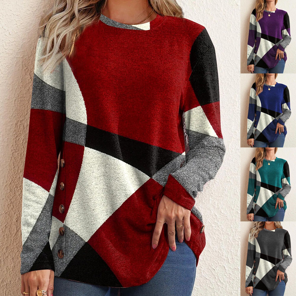 Womens Long Sleeve Pullover Printed T-Shirt Tops Ladies Casual Loose Blouse Tee