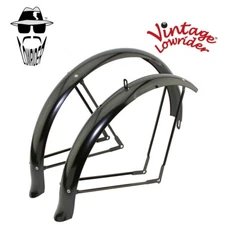 VINTAGE LOWRIDER 26" STANDARD BALLOON DUCK-TAIL BLACK BICYCLE FENDER SET 80MM.
