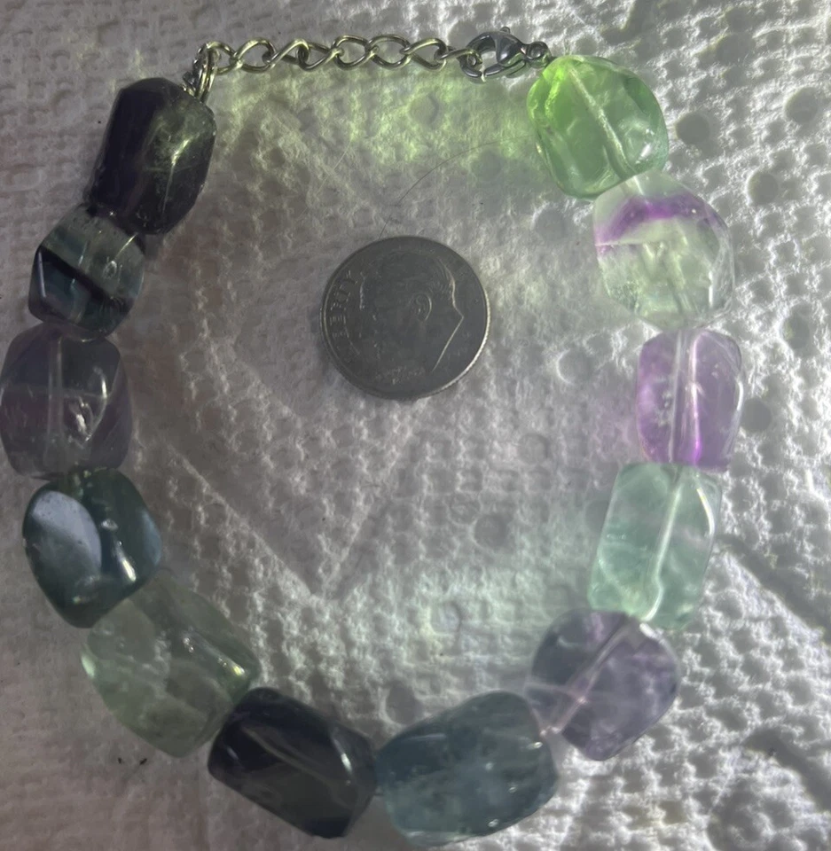 Multi-Color Natural Fluorite Irregular Freeform Gemstone Bracelet 8” M - Image 3 of 4