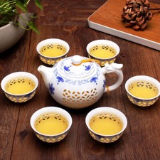 Chinese Blue-and-white Porcelain Tea Set Cellular Design Creative Tea Pot Cups