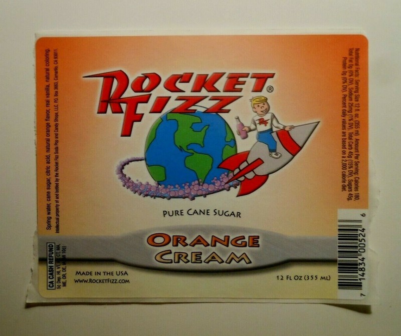 SODA POP LABEL "ROCKET FIZZ ORANGE CREAM" 4 3/4" X 3 3/4" 
