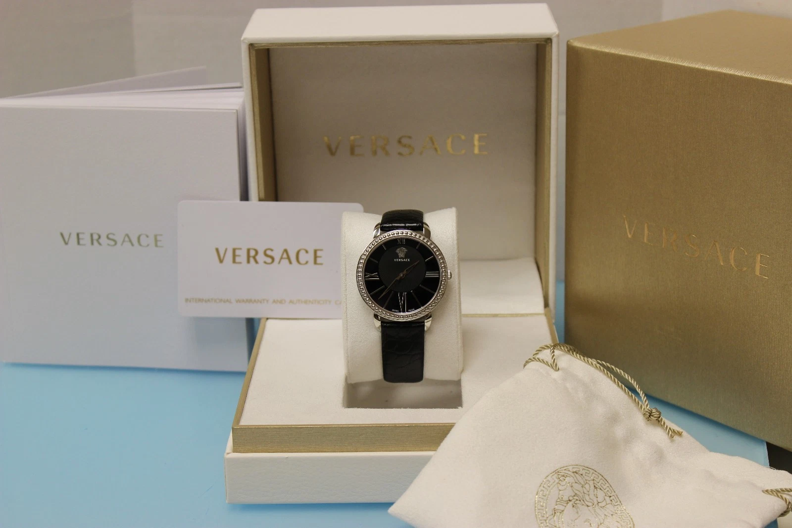 Orologio Versace Donna M6Q99D008 S009 Krios Pelle Nera Cristallo Zaffiro Nero