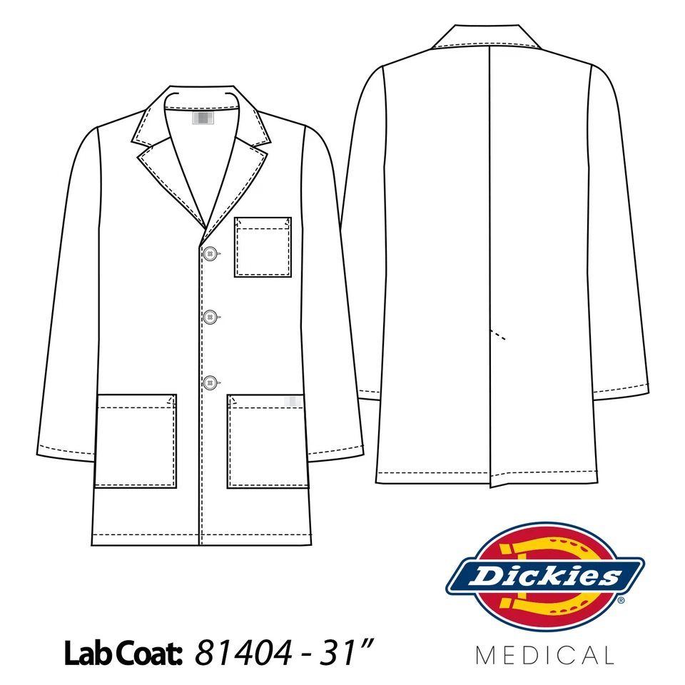 Dickies Men White Lab Coat 81404 31" Consultation Sizes XS to 5XL - Image 2 of 3