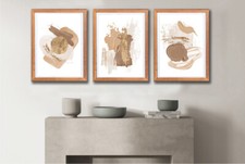Brown Beige Cream Painting Neutral Abstract Triptych Set of A4 A3 A2 Prints