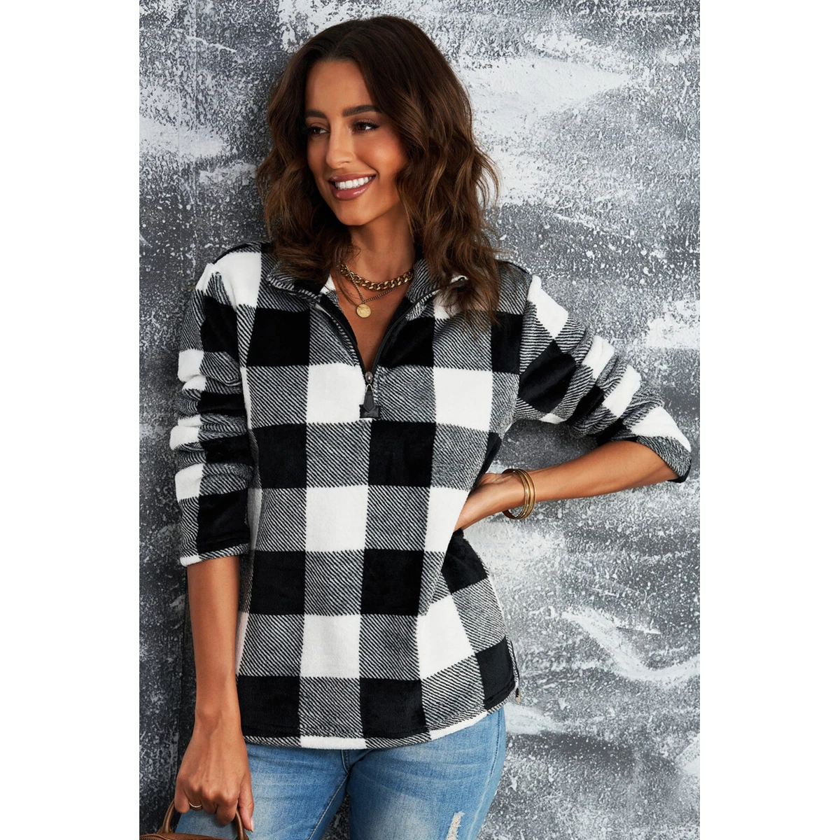 Plaid sweatshirt womens sale