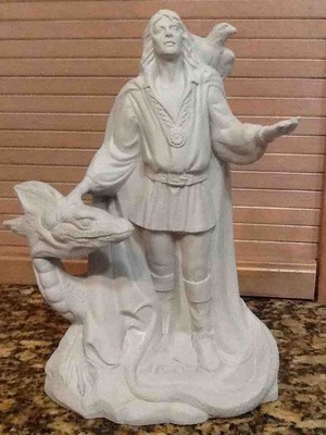 SPRING WIZARD w/ dragon 10'' tall  CERAMIC BISQUE U-PAINT WIZARDS