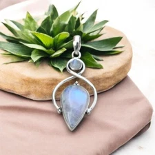 Natural Moonstone Pendant 925 Sterling Silver Artisan Handmade Jewelry