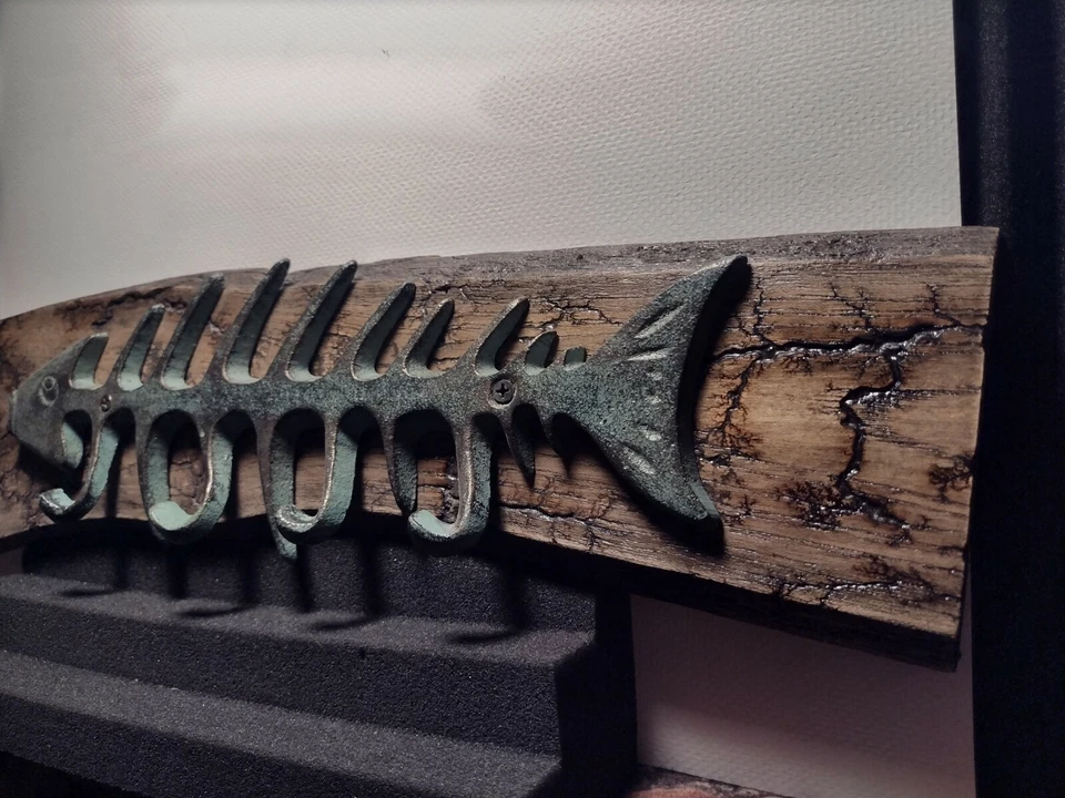 Cast Iron And Wood Key Rack With Fractals, Handmade by C.E. - Image 3 of 4