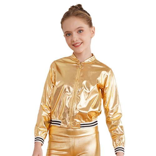 Kids Jazz Hip Hop Dance Costumes Boys Girls Shiny Metallic Jacket and Sweatpants - Picture 92 of 136