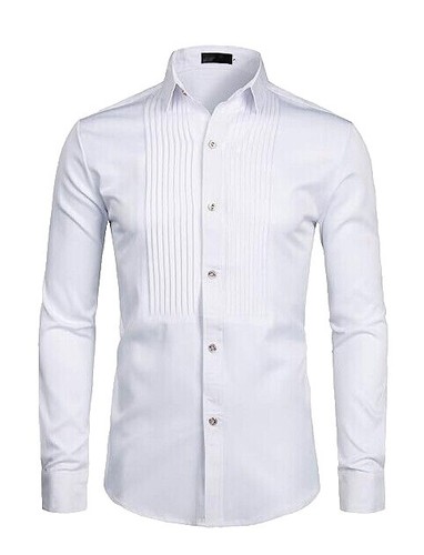 Men's White Tuxedo Dress Shirt – Point Collar, Laydown, Large (16-16.5 Neck, 36/37 Sleeve) – Pre-Owned Good Condition