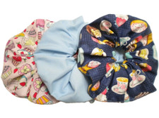 3 HIGH TEA & CAKES SCRUNCHIE HAIR TIES 100% COTTON QUALITY! JUMBO - MADE IN USA!
