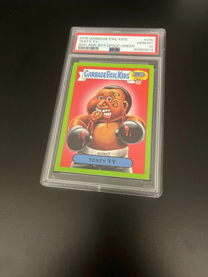 2015 Garbage Pail Kids #24b Testy Ty 30th MIKE TYSON GREEN POP 5! PSA 10 GEM - Image 3 of 4