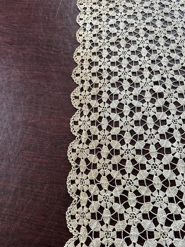 Handmade Hand Crocheted Table Runner Dresser Scarf Beige 38” By 16” - Picture 5 of 12