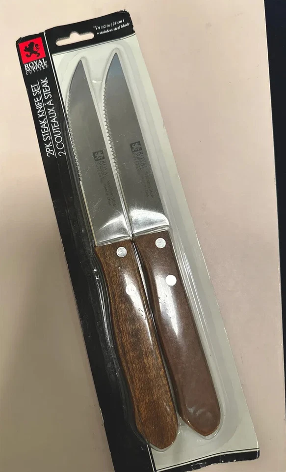 Juego de 2 cuchillos para carne de cocina Royal Norfolk cubiertos, cuchillas de acero inoxidable Foto 2 de 4