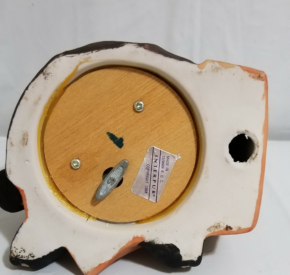 Vintage 1988 INTERPUR Ceramic Hobo Clown MUSIC BOX w/ Suitcase, Bottle