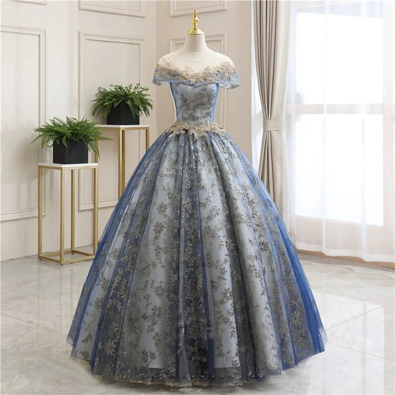 Stylish Long Ball Gown Dress Tulle Lace Formal Evening Prom Dress for Women - Image 2 of 4