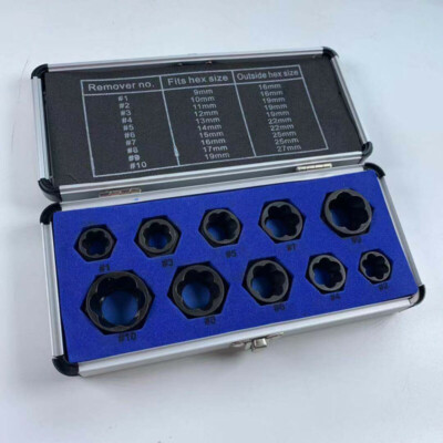 10pcs a Set Damaged Nut Bolt Remover Stud Extractor Puller Kit (9-19mm) Black #A