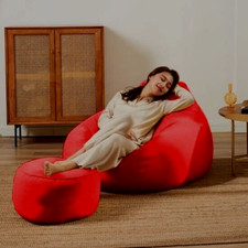 Bean Bag chair sofa Cover with Footrest Without Beans Faux Leather Red 4XL