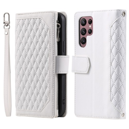 Strap Zipper Totem Grid Wallet Phone Case For Samsung S24 S23 S22 S21 S20 S10 S9 - Picture 42 of 57