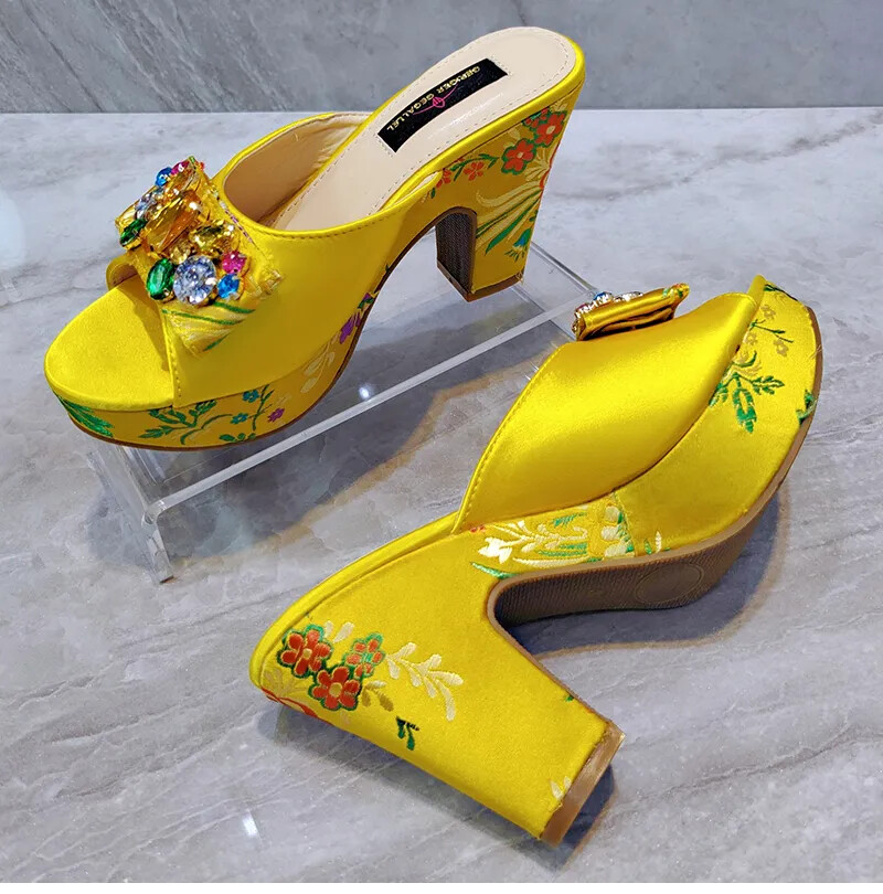 PANTOFOLA D’ORO Sandali donna ricamati tacco alto sexy plateau decolte tacco spesso ciabatte