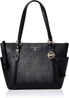 MICHAEL KORS Sullivan Convertible Top Zip Leather Tote Black
