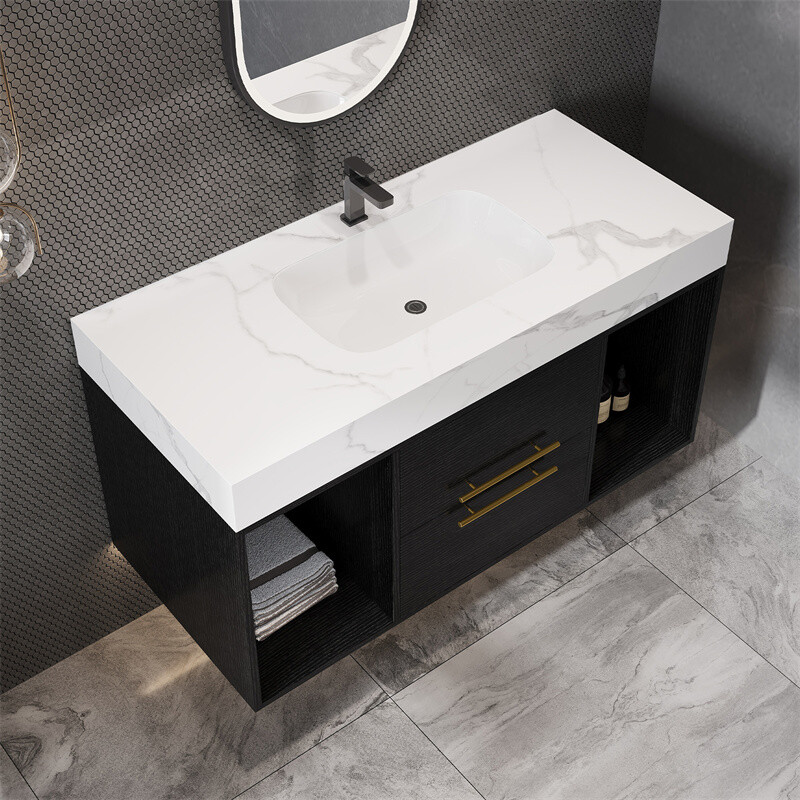 Bathroom Vanity with Ceramic Sink &Drawers Wall Mounted Floating ...