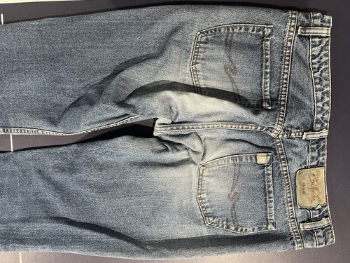 Jeans Plateados 33 x 34 Puntada Gruesa Envejecida Med Lavado Pierna Rayada 100% Algodón - Imagen 8 de 10