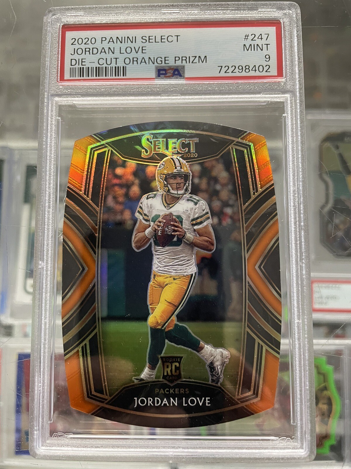 2020 Select Orange Prizm Premier Level Die-Cut Jordan Love RC PSA 9