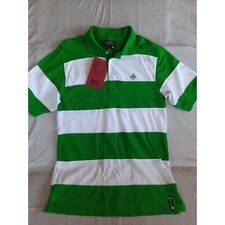 South Pole Authentic Mens Medium Pure Cotton Green/White Stripes Knit Polo Shirt