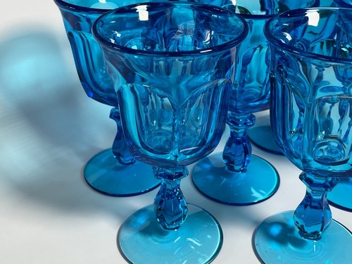 Alte Williamsburg Antik Blau von Imperial Glas Ohio 6 1/2" Wasserkelche (7) - Bild 10 von 21