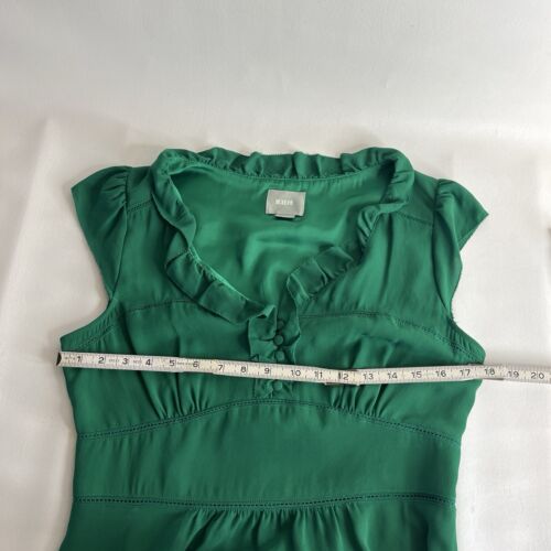 Vestido Anthropologie MAEVE para mujer satinado con volantes talla 10 verde manga gorra cuello en V - Imagen 9 de 12