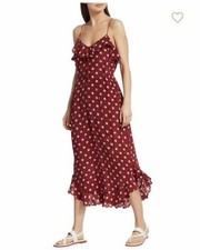 Zimmermann size 3 / L (US 8-10) Red Pink Polka Dot Ruffle Long Silk Dress