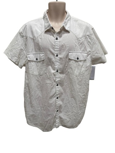 Decree Mens 2XL White Western Waffle Cotton Short Sleeve Button Up 2 Pocket - Picture 1 of 6
