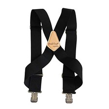 Men Side Clip Suspenders Work Suspenders 2" Wide Trucker Large-X-Large Black