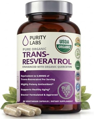 Trans-Resveratrol Potente apoyo cardiovascular, Anti-envejecimiento, 90 Cápsulas