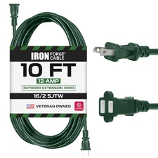 Iron Forge Cable 10ft Green 2-Prong Outdoor Extension Cord 16AWG 13A Heavy Duty