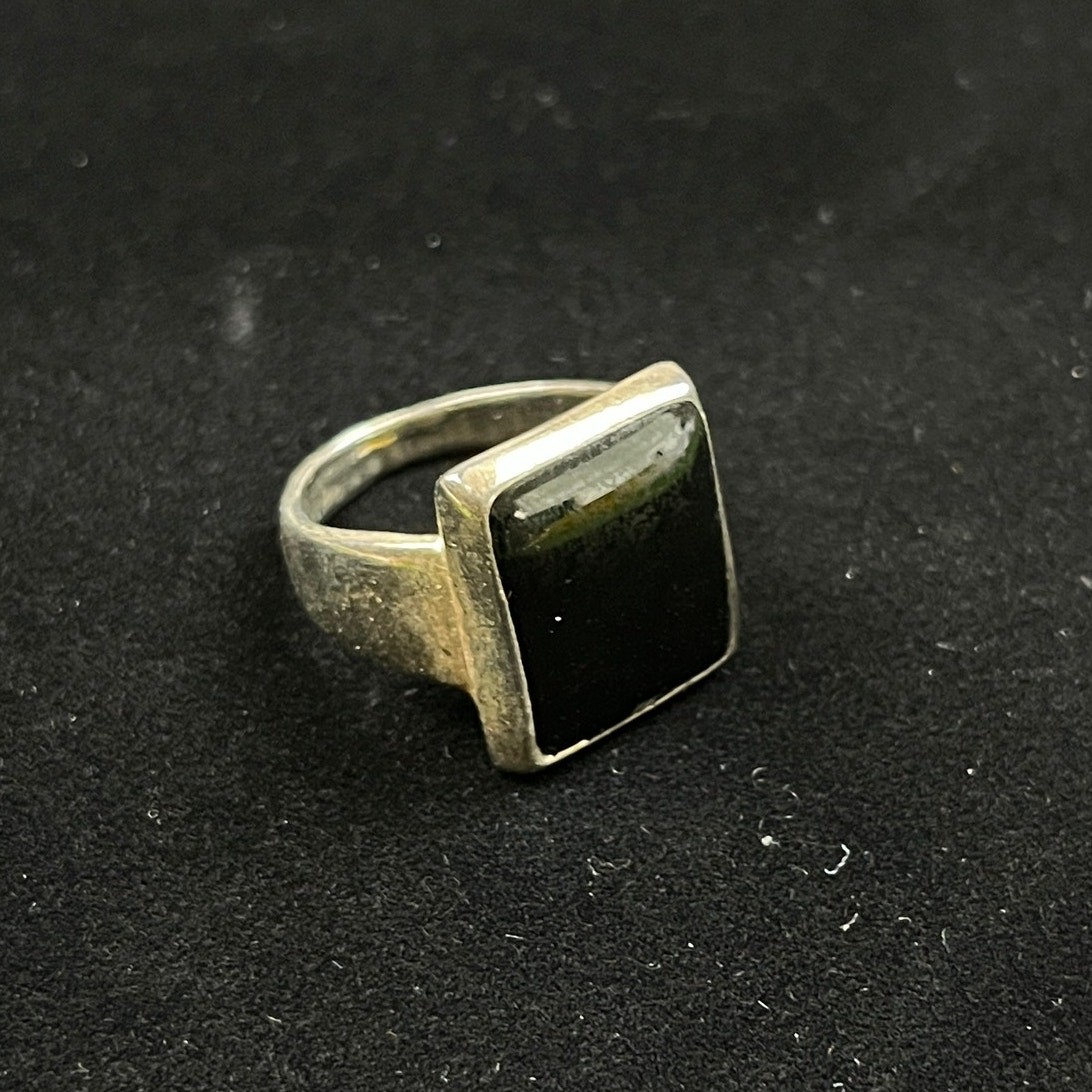 Large Black Onyx Style Statement Ring Silver Tone… - image 1