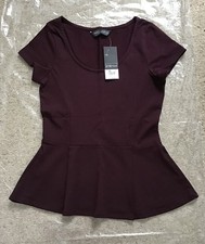Women’s Aubergine/Burgundy Short Sleeve Cotton Peplum Top - Size: 8 BNWT