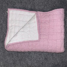 Pottery Barn Kids Pink Quilted Baby Blanket Crib Stroller Cotton White Reverse