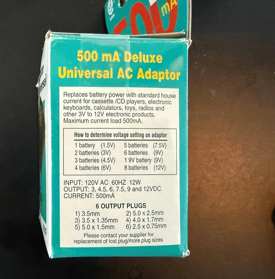 Universal AC Adaptor 500mA M500R with 6 output plugs for 3, 4.5, 6, 7.5, 9, 12V - Image 2 of 3