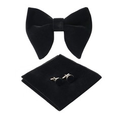 Mens Pretied Bowties Velvet Solid Color Adjustable Oversized Tuxedo Pocket