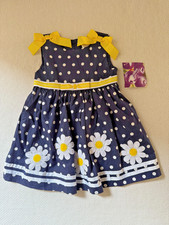 Blueberi Boulevard Infant Dress Navy White Dot Yellow White Daisies 24M NEW