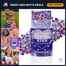 Patriotic Red White Blue Hair Glitter Stick - 4th of July Face Body Makeup, Wa