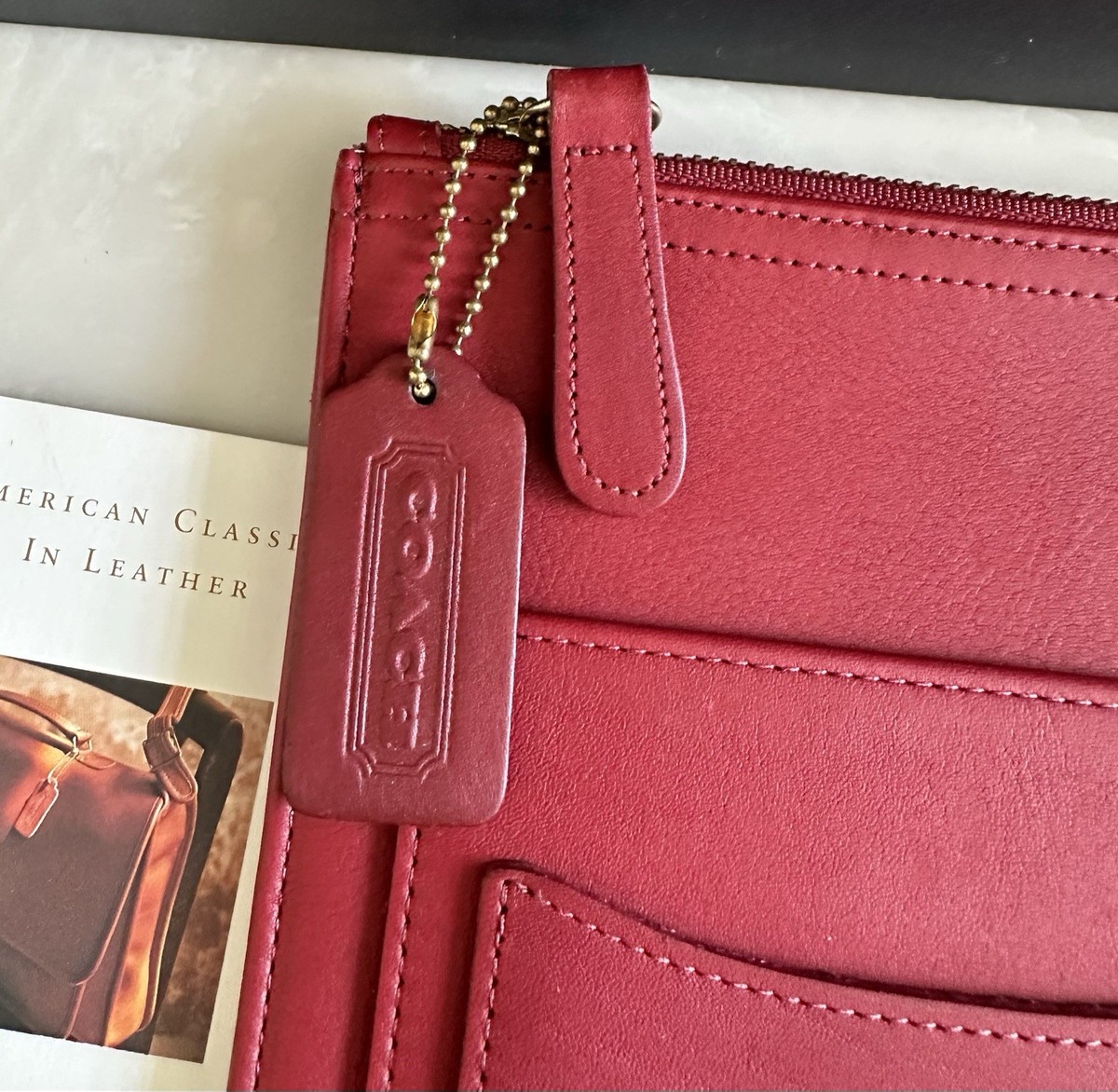 NEW COACH VINTAGE RED LEATHER ORGANIZER TRAVEL BUSINESS TECH POUCH